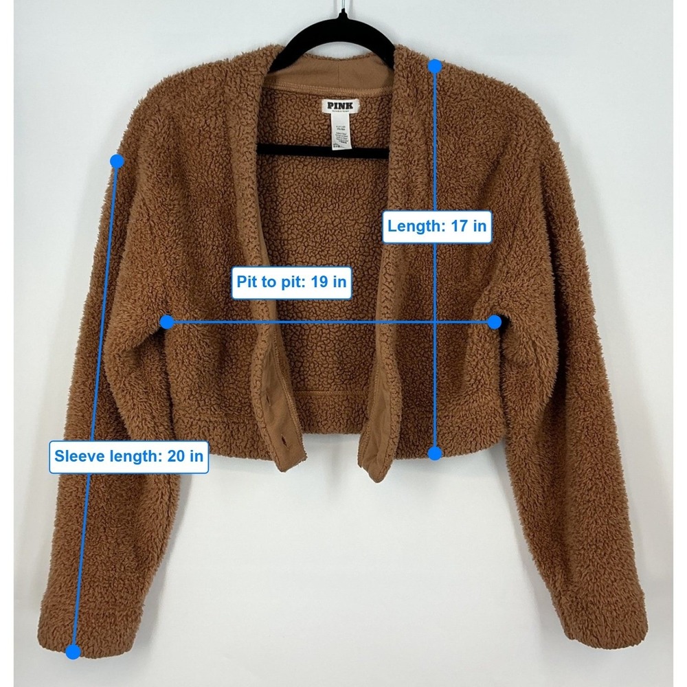 PINK Victoria's Secret Sherpa Teddy Cropped Cardigan Sweater Small Brown Cozy - Picture 7 of 12